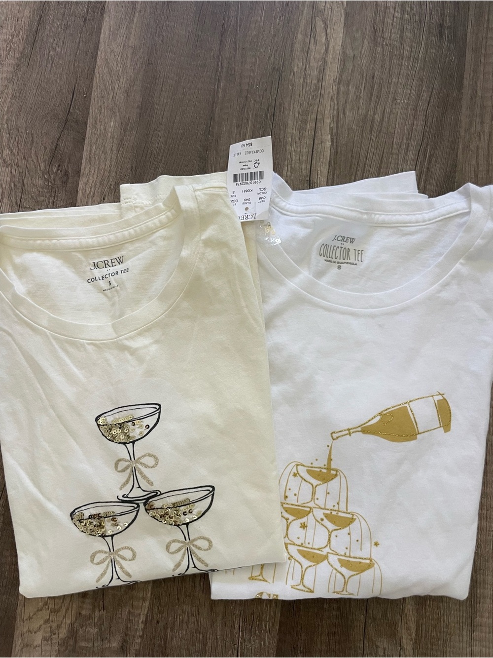 J. Crew White & Cream Short Sleeve Tee Bundle with Gold Champagne Graphics